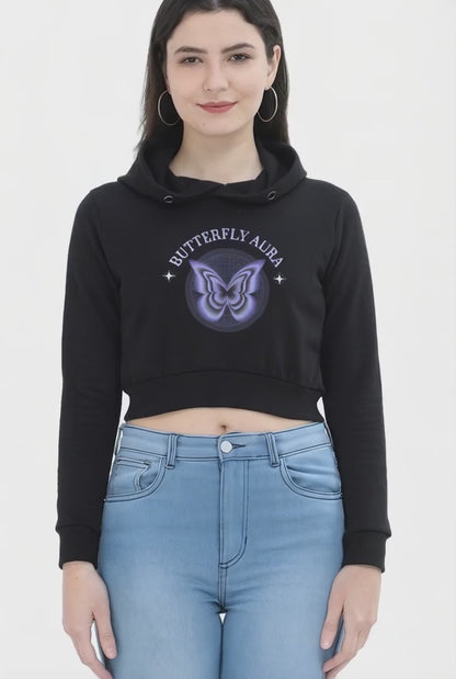 W forr Win Butterfly Aura Cropped Cotton Hoodie